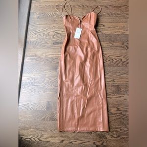 *NWT* Zara Brown Leather MIDI Dress Size Small